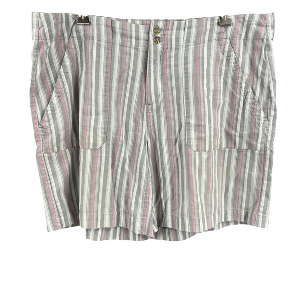 Fresh Produce Gray Pink Stripe Cotton Shorts Womens Size L Casual Everyday - Picture 1 of 3